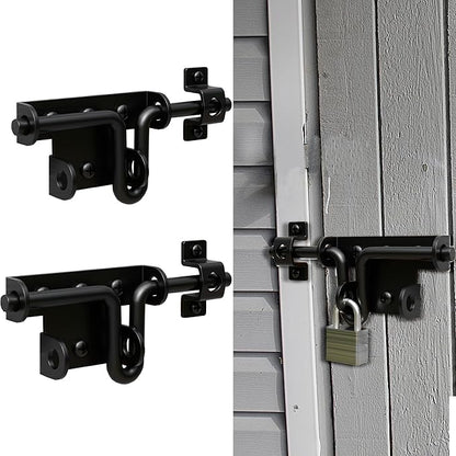 Heavy Duty Slide Bolt Gate Latch for Wooden Fence, 2 Way Barn Door Latch with Padlock Hole, Offset and Flush Mounted Gate Latch for Outdoor Gates/Yard Fence/Shed Door, Black, 2 Pack