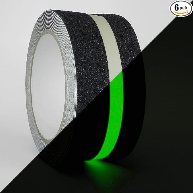 WOD AST20LS Anti Slip Grip Tape Glow in the Dark for Safety Ilumination Track - 2 inch x 60 ft. (Pack of 6) Prevents Risk of Slippage on Stairs or Other Slipery Surfaces Indoor/Outdoor Traction