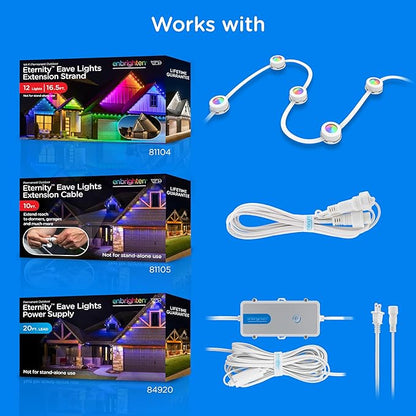 Enbrighten Vibe Eternity Permanent Outdoor Lights for House, 100 Feet, 72 RGBWIC LEDs, Close Spacing, 33lm, Color Changing, Christmas, Eave Lighting, Smart App, Works with Alexa, Google Home, 81103