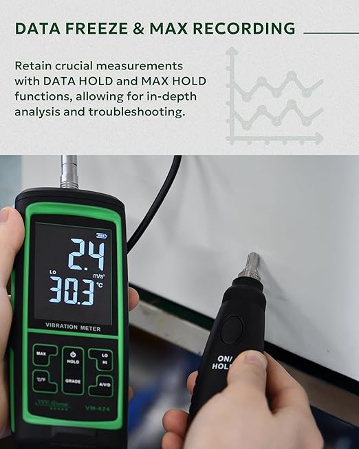 Vibration Meter VM-424 Digital Vibrometer Handheld Vibration Analysis Equipment Acceleration Velocity Displacement Measurement