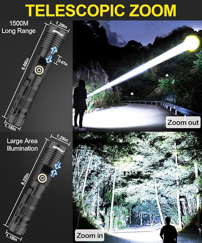 Rechargeable Flashlight High Lumens- Super Bright Magnetic Flash Light with Power Digital Display, Long Range,Dimmable,Waterproof,Pocket Tactical LED Flashlights for Emergency Camping 2PC