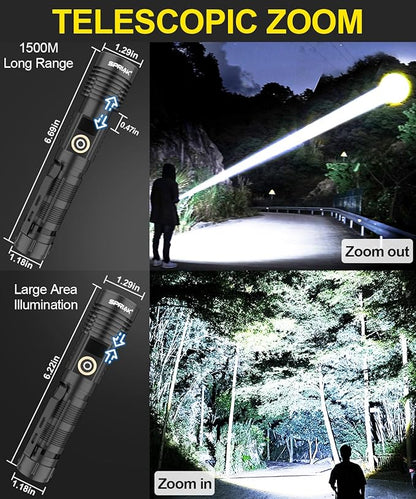 Rechargeable Flashlight High Lumens- Super Bright Magnetic Flash Light with Power Digital Display, Long Range,Dimmable,Waterproof,Pocket Tactical LED Flashlights for Emergency Camping 2PC