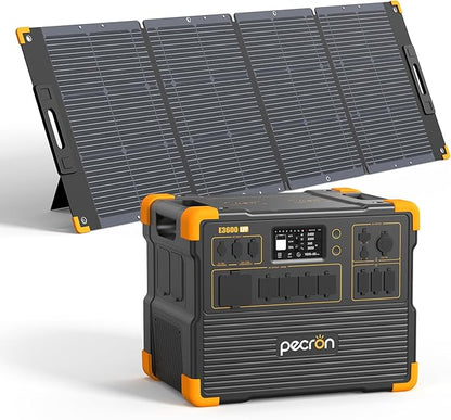 pecron Solar Generator E3600LFP 3072Wh with 300W Solar Panel, 5x3600W AC Outlets Portable Power Station, LiFePO4 Battery Backup Expanded to 15.36KWh, Power Station for Home Use, RV, Camping, CPAP
