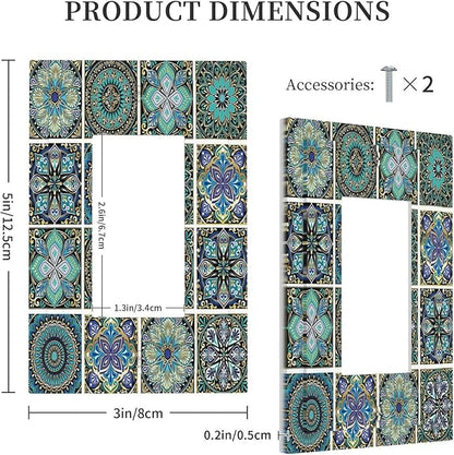 Decorative Outlet Covers Mandala Decorative Rustic Vintage Turquoise Pattern 1 Gang Single Rocker Light Switch Cover Plate Wall Plates GFCI Faceplate for Bedroom Bathroom Decor