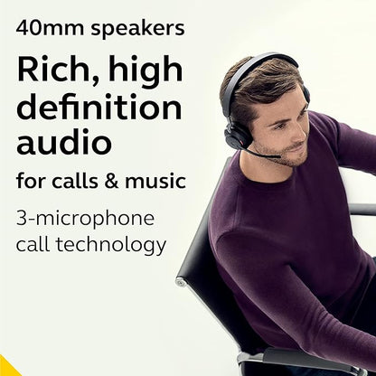 Jabra Evolve2 65 UC Wireless Headphones with Link380a, Stereo, Black – Wireless Bluetooth Headset for Calls and Music, 37 Hours of Battery Life, Passive Noise Cancelling Headphones