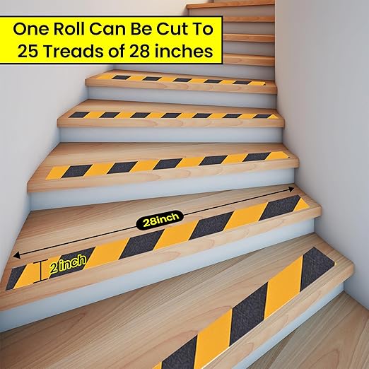 TAPEBEAR Black and Yellow Safety Tape 2inch x 60feet, Anti Slip Grip Tape Anti Skid Safety Warning Strips Traction Tape Waterproof for Indoor Outdoor Step, Stairs, Ladder, 2Rolls