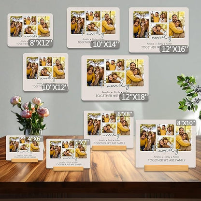 Custom Photo Prints - Metal Desktop Picture Frame with Photos & Name & Wooden Base Personalized Gifts for Family Friends and Lovers, Optional Multiple Sizes
