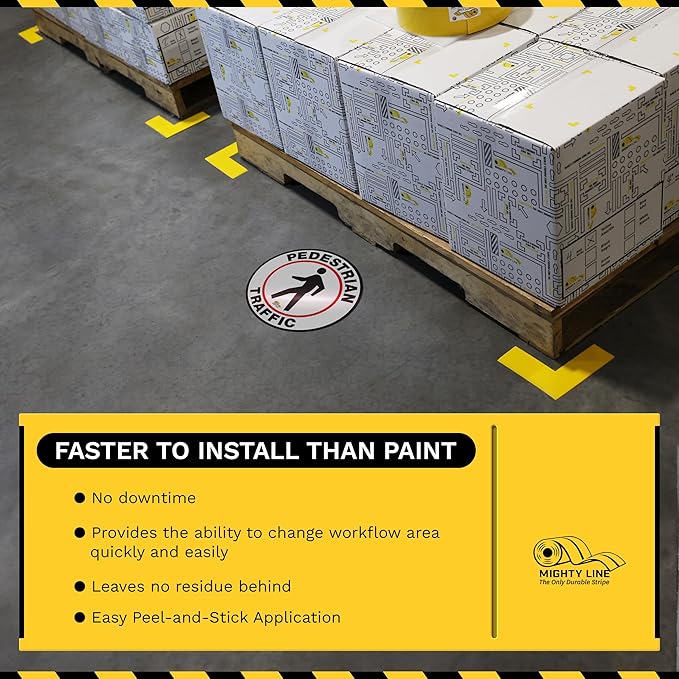 Mighty Line Pedestrian Traffic Crossing Walkway Floor Sign for Safety, Caution, Warning, Heavy-Duty, Peel and Stick, Adhesive, Industrial Quality, 12"