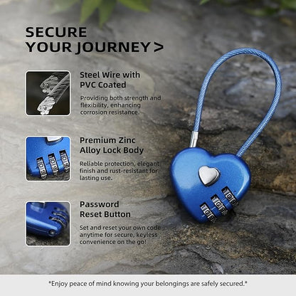 3 Digit Combination Lock, Combo Cable Lock with Code, Small Padlock Combination with Cable, for Luggage, Suitcase, Gym Locker, Backpack Bag Zipper, Cabinet, Mailbox, Outdoor Fence Gate
