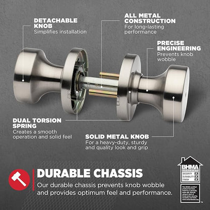 Kwikset Pismo Interior Round Privacy Door Knob with Lock, Door Handle for Bathroom and Bedroom, Gunmetal Keyless Turn Lock Doorknob