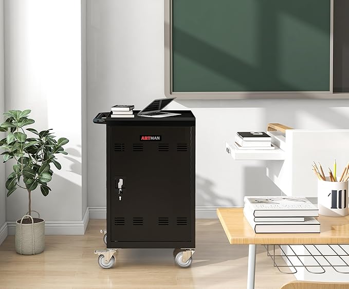 Laptop Charging Cart, 32 Charging Ports Laptop Storage Cart, 30-Bay Mobile Charging Cabinet for iPads up to 16.3", Chromebook Devices, Cord Management, Access Lock.School,Business.Black
