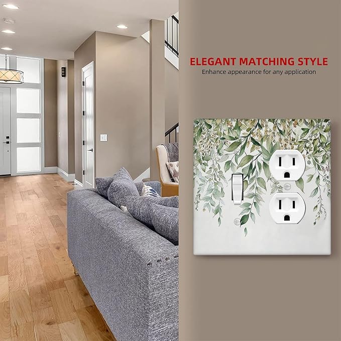 Wallplates Sage Green Eucalyptus Watercolor Plant Leaves 1 Toggle 1 Duplex Switch Plate Electrical GFCI Faceplate Decorative Light Switch Covers for Bedroom Bathroom Decor