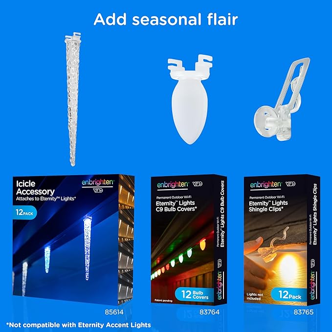 Enbrighten Vibe Eternity Permanent Outdoor Lights for House, 150ft, 108 RGBWIC LEDs, Close Spacing, 33lm, Color Changing, Christmas, Eave Lighting, Smart App, Works with Alexa, Google Home, 85103