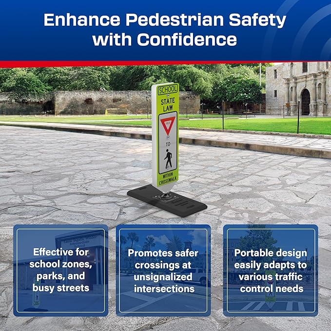 Impact Recovery - In-Street Pedestrian Crossing Signs - Street Sign - Road Safety School Yield Sign with Portable Base