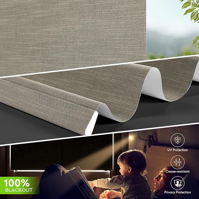 ZSTARR Motorized Blackout Roller Blinds with Remote Control,Rechargeable Smart Window Shades Compatible with Alexa Google via Hub,Fabric Wrapped Valance, Custom Size (Khaki)