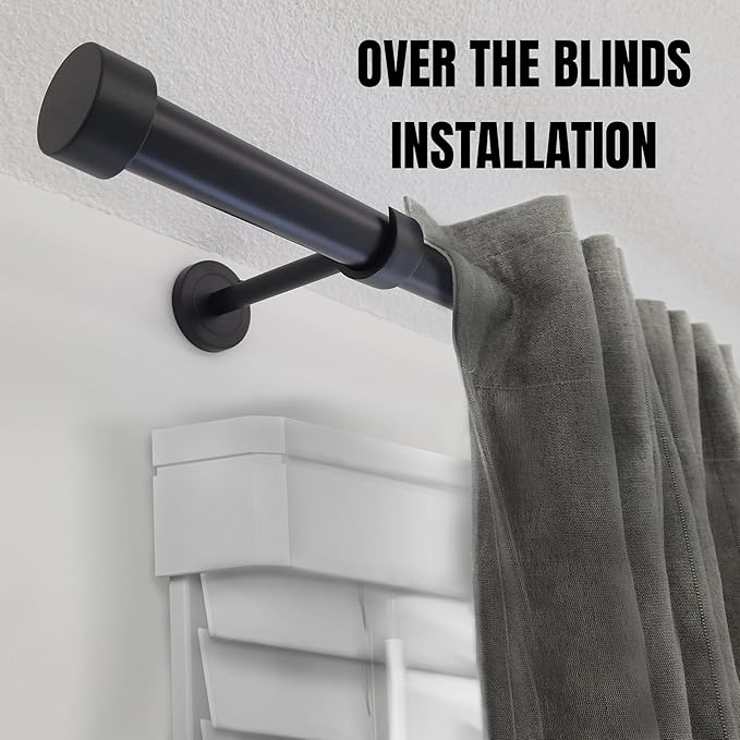 Matte Black Curtain Rod, Adjustable Curtain Rods for Windows 48 to 84 with three Heavy Duty Modern Design Long Brackets included, Matte Black 1 inch Expandable Rod