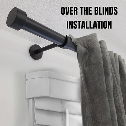 Matte Black Curtain Rod, Adjustable Curtain Rods for Windows 48 to 84 with three Heavy Duty Modern Design Long Brackets included, Matte Black 1 inch Expandable Rod