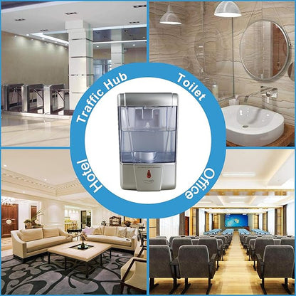 Automatic Sensor Soap Dispenser Wall Mount Silver, Touchless Induction Hand Sanitizer Dispenser for Bathroom with Gel or Liquid, 20 Oz