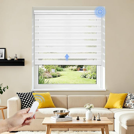 Grandekor Motorized Zebra Blinds with Remote Control,Smart Zebra Blinds for Windows,Electric Zebra Shades, White,30" W x 72" H