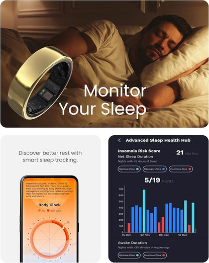 aaboRing Smart Ring, Men, Women, Track Heart Rate, Fitness, Activity, Sleep Stress Monitoring, Step Count, Up to 7 Days of Battery Life, Titanium, No App Subscription, Black 13