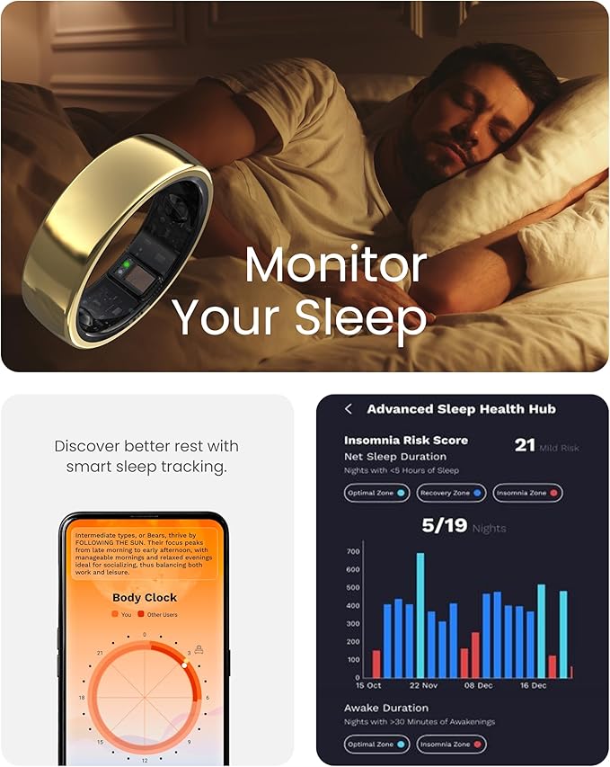 aabo aaboRing Smart Ring, Men, Women, Track Heart Rate, Fitness, Activity, Sleep Stress Monitoring, Step Count, Up to 7 Days of Battery Life, Titanium, No App Subscription, Rose Gold 8