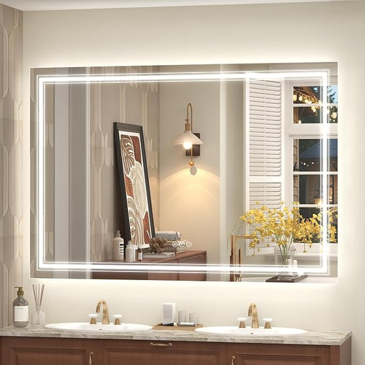 60x40 Inch Lighted Bathroom Mirror for Wall, LED Illuminated Vanity Mirror with Lights, Dimmable, Anti-Fog, ETL Listed (Backlit and Front Lighted)