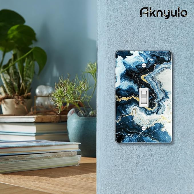 Art Light Switch Covers Luxurious Blue and Gold Marble Acrylic Light Switch Plates Single Toggle Wall Plate Decorative Switch Cover Acrylic Electrical Switch Plates