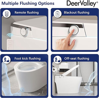 DeerValley Smart Toilet, One Piece Tankless Toilet with Bidet Built in Smart Toilet with 1.28GPF Auto Flush, Foot Kick, Blackout Flush, Warm Water, Heated Seat, Remote Control
