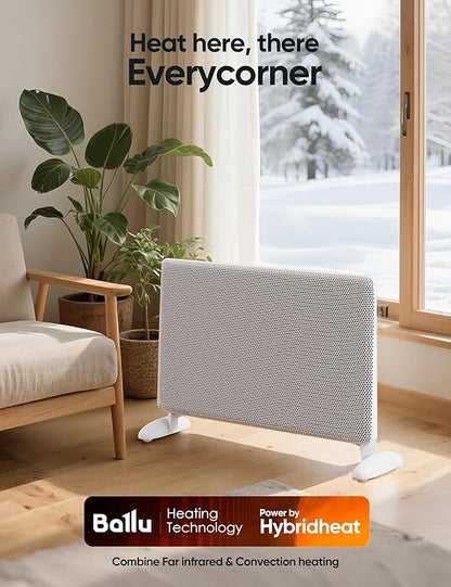 Ballu Mica Infrared Space Heater Indoor Use,Large Room Panel Heater with Programmable Thermostat,WiFi App Control,Portable Stand or Wall Mount,Energy Efficient Smart Quiet Heater,Work with Alexa,White
