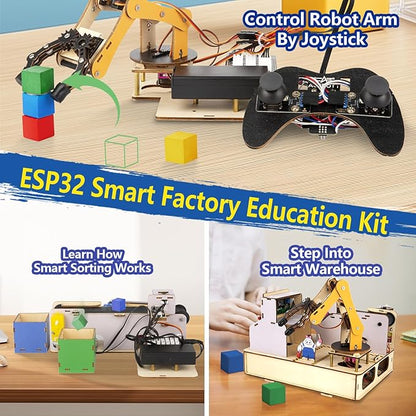 ACEBOTT IoT STEM Kit for Kids，Smart Factory Starter Kit for Arduino ESP32，3D Wooden Puzzles DIY Model Science Educational Set Building Toys for Adults Teens 10+