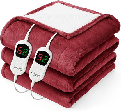 Homemate Electric Heated Blanket Queen - 84"x90" Heating Bed Blankets Throw with 10 Heating Levels 8 Hours Auto Off Fast Heating Over-Heated Protection Ultra Soft Warm Flannel ETL Certified Red