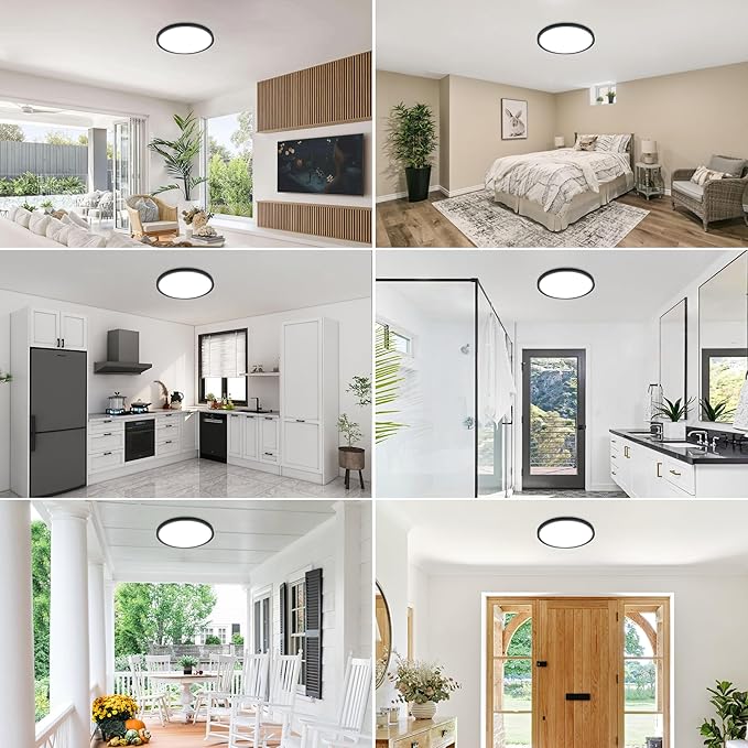 Hlite 4pack 9 Inch Flush Mount LED Ceiling Light Fixture,18W 1800LM Super Slim Light Fixtures Ceiling Mount 3000K/4000K/5000K 3CCT Selectable,Light Fixtures for Kitchen,Bedroom (Black)