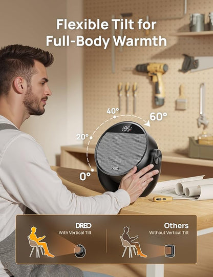 Dreo Space Heater 1500W, 60° Adjustable Tilt, 10.5ft/s Portable Electric Heaters for Indoor Use with Thermostat, 8 Safety Protections, 3 Modes, Remote, Quiet Desk Heater for Bedroom, Office, Black