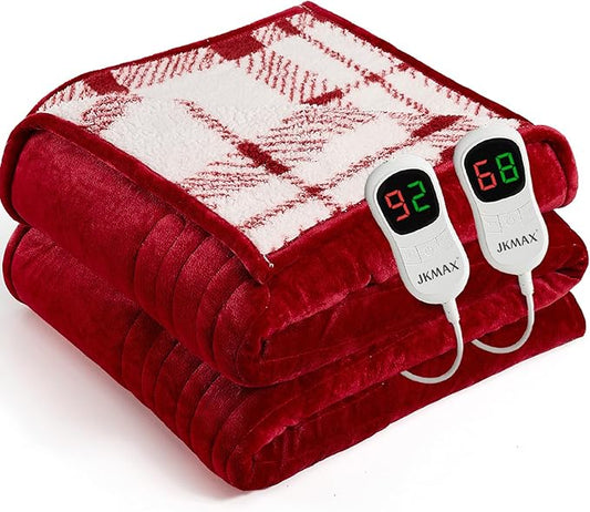 Heated Electric Blanket Queen Size - 84"x90" Flannel Heating Blanket with 10 Heating Levels & 5 Time Settings Over-Heat Protection, Winter Warmer for Adults with ETL Certification（Red）