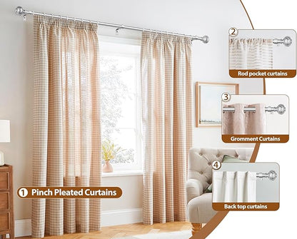 TONIAL Silver Curtain Rod 32 to 144 Inches, 7/8 Adjustable Curtain Rods for Windows 20 to 140 Inches, Splicing Drapery Rods Decorative with Netted Texture Finials