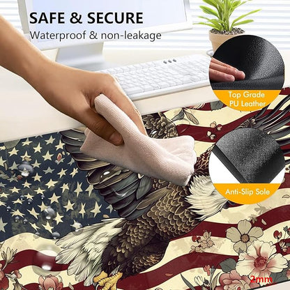 Heated Mouse Pad with 3 Levels Heated & 3 Hours Auto Shut-Off Mouse Pad for Warming Hands in Office Home, 31.5" x 13"Large Safe Desk Mat Hand Warmer，Flying Eagle Flag Flowers
