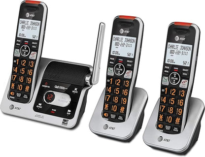 AT&T BL102-3 DECT 6.0 3-Handset Cordless Phone for Home with Answering Machine, Call Blocking, Caller ID Announcer, Audio Assist, Intercom, and Unsurpassed Range, Silver/Black