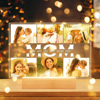Personalized Gifts for Mom from Daughter Son, Custom Picture Frames with Photos, Customized Photo Frame with Night Light, Personalized Birthday Gifts for Mom Baby Kids Family