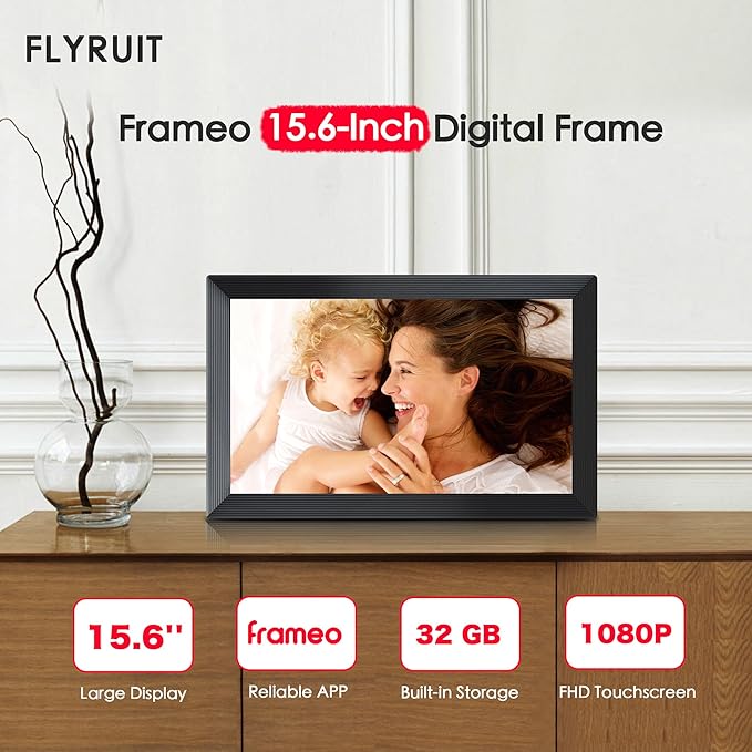 Digital Picture Frame, Frameo 15.6 inch Large Digital Photo Frame WiFi, 1920 * 1080 IPS FHD Touchscreen, 32GB Storage, Instant Share Photo Video, Gift for Mom