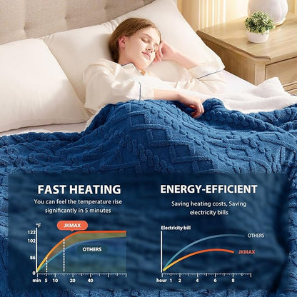 Heated Electric Blanket Twin Size-62"x84" Heating Blanket with 10 Heating Levels & 5 Time Settings Over-Heat Protection，Winter Warmer for Adults with ETL Certification（Blue）