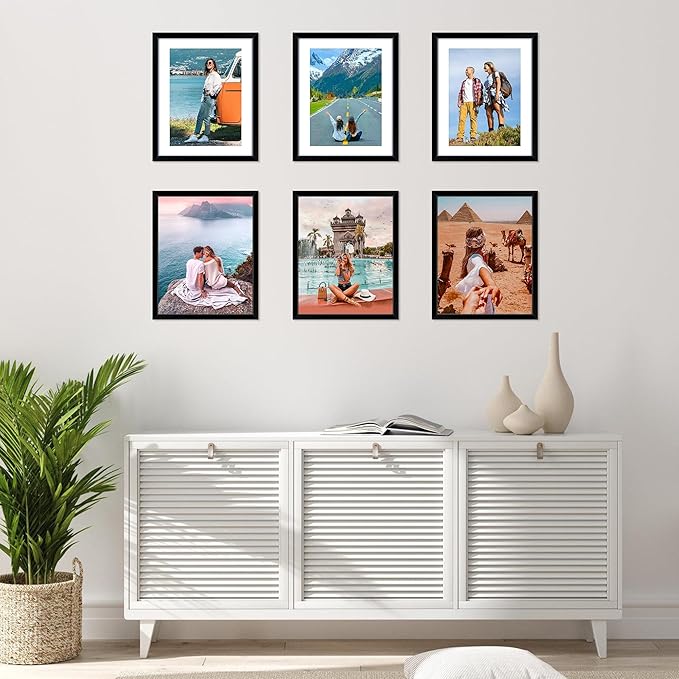FIXSMITH 8x10 Picture Frame Set of 10, Black Photo Frames Bulk with HD Plexiglass, Display Pictures 5x7 with Mat or 8x10 Without Mat, Multi Picture Frames Collage for Tabletop or Wall Display