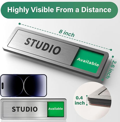 Studio Room Door Sign with Slider, Do Not Disturb Privacy Office Sign, In Use/Available Acrylic Sliding Indicator for Business Hospital Home, Brushed Silver 8" x 2.6"