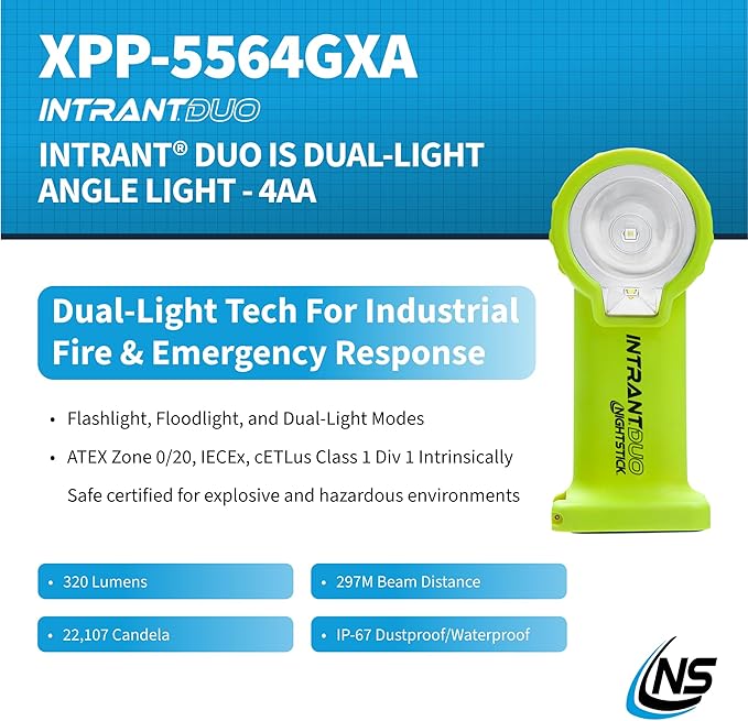 Nightstick XPP-5564 Intrant® Duo Intrinsically Safe Turbo Dual-Light Angle Light - 4 AA
