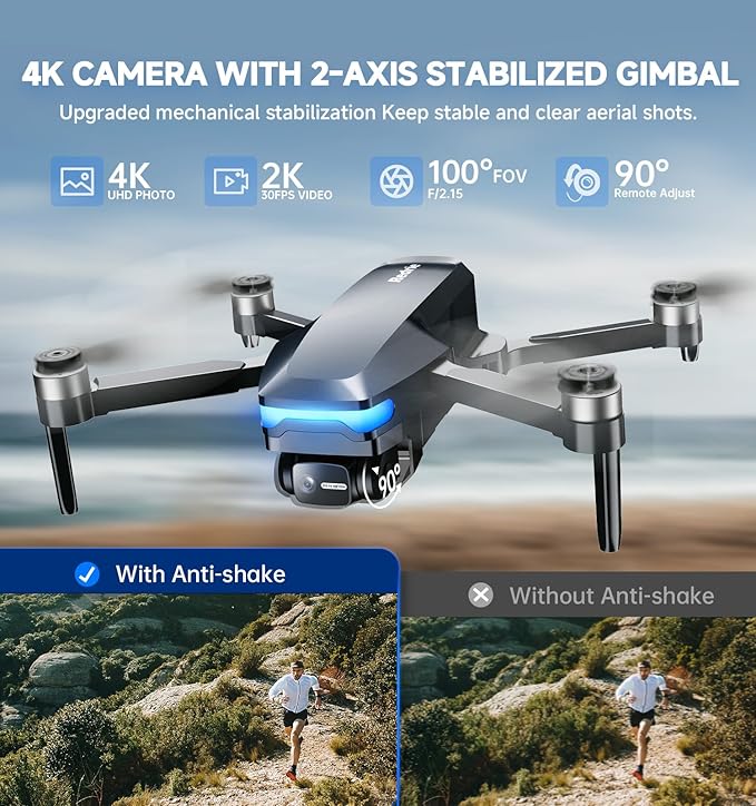 GPS Drones with Camera for Adults 4K, Foldable Drone with Brushless Motor, Auto Return/Follow, Tap Fly/Circle Fly, Beginner-Friendly One Key Start, 45 Mins Flight, Under 249g