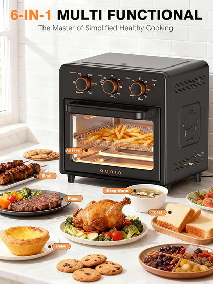 OUNIN Air Fryer & Toaster Oven with Steam Infusion, 12L Compact, Countertop Friendly, Fast Preheat with Bake, Convection Bake, Grill, Broil and Warm Options, 60-Minute Timer, Stainless Steel