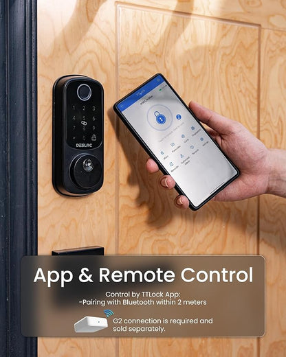 DESLOC Smart Door Lock B200, Smart Deadbolt Lock, Keyless Entry Door Lock, Fingerprint Smart Lock, Smart Locks for Front Door, App Control, Touchscreen Keypad Deadbolts,12-Month Battery, BHMA Grade3