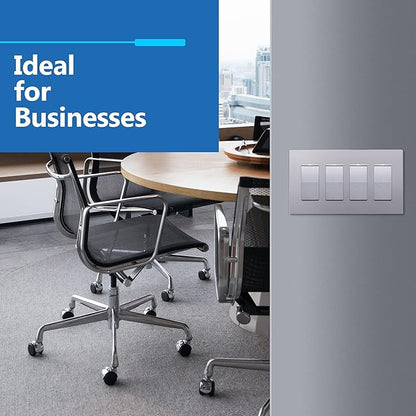 LIDER Matte Finish Decorator Switch Cover, Screwless Wall Plate, Mid-Size 4-Gang 4.88" x 8.58", Unbreakable Polycarbonate Thermoplastic, UL Listed, LSWP-34M-SV, Silver