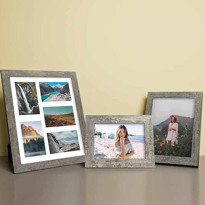 iRahmen 8x10 Picture Frame Set of 4, High Definition Glass Distressed Moss Green Frame, 8 x 10 Wood Photo Frames for Tabletop Display and Wall Mounting