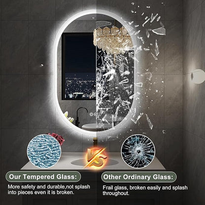 S'bagno 24x40 Oval LED Bathroom Mirror with Lights, Anti-Fog, Bluetooth Speaker, 3 Colors Temperature & Dimmable, Lighted Mirrors for Bathroom Wall with Memory Function, Waterproof, Shatter-Proof