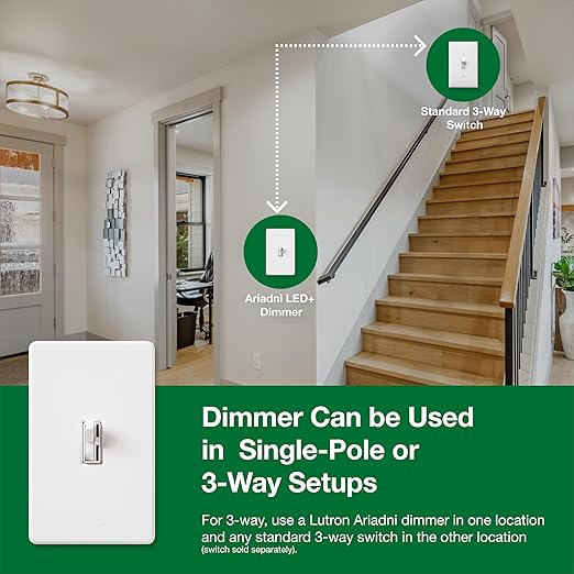 Lutron Ariadni/Toggler LED+ Dimmer Light Switch for Dimmable LED, Halogen and Incandescent Dimmer Switch, 150W, Single-Pole/3-Way, AYCL-153P-IV, Ivory